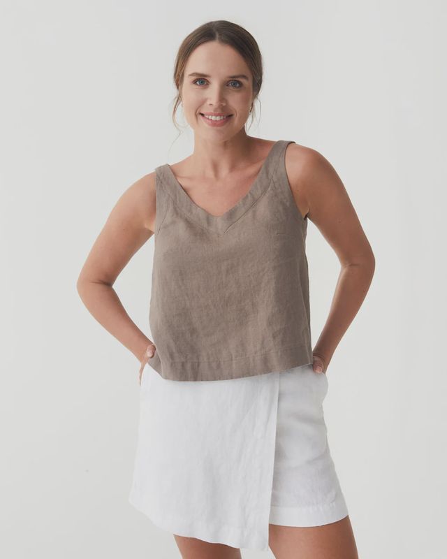 Sleeveless Linen Top Douro In Deep Taupe