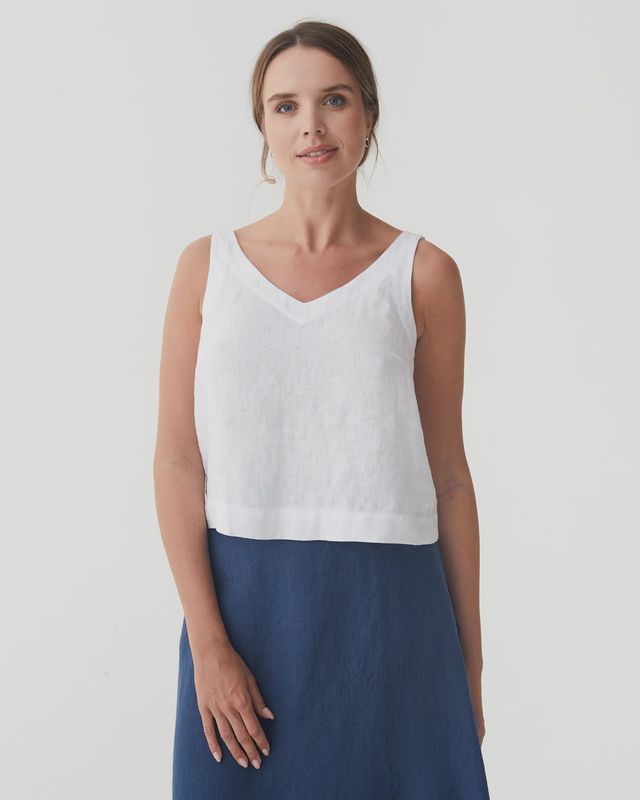 Sleeveless Linen Top Douro In White