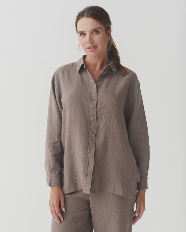 Long-Sleeve Linen Shirt Islay In Deep Taupe