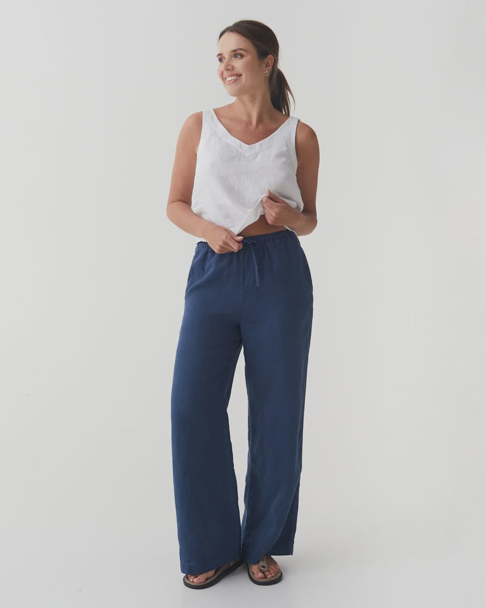 Linen Pants Pemba In Deep Navy Blue