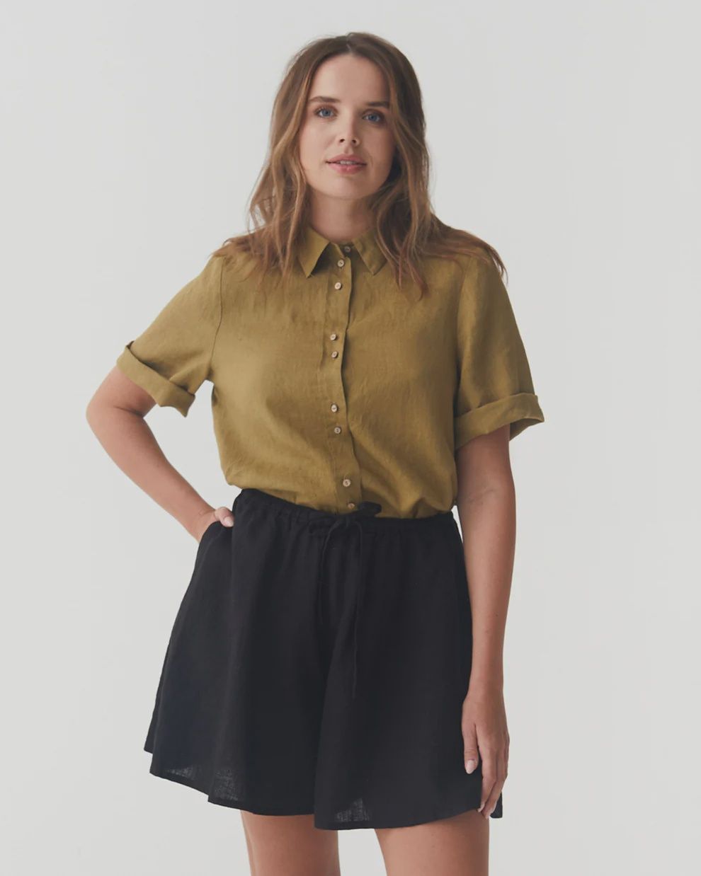 Flowy Linen Shorts Rhine In Black