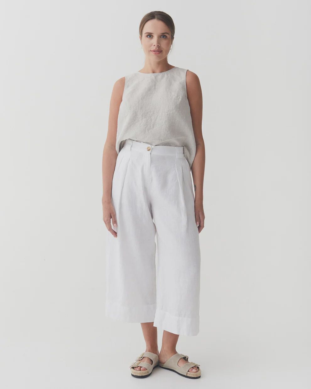 Cropped Linen Pants Ischia In White