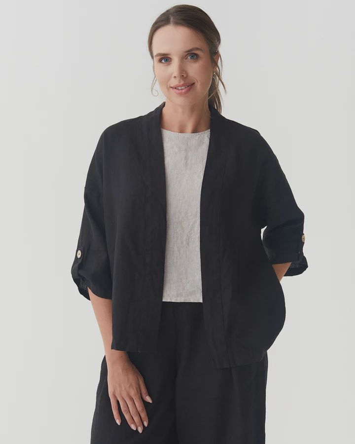 Linen Kimono Jacket Banos In Black