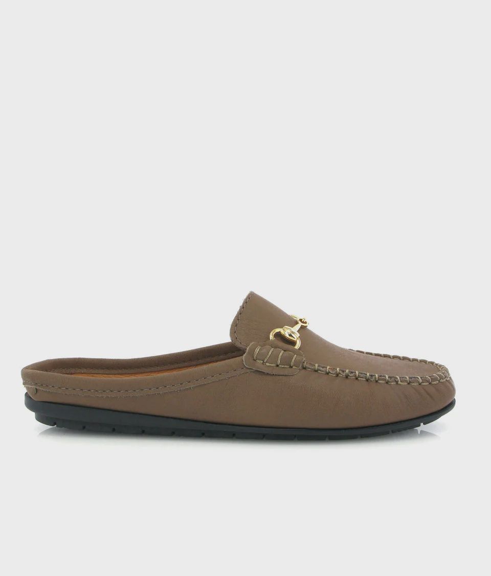 Fiji Slippers in Taupe Soft Nappa w/ Buckle
