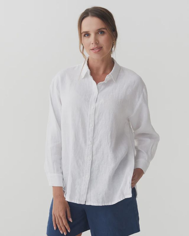 Long-Sleeve Linen Shirt Islay In White