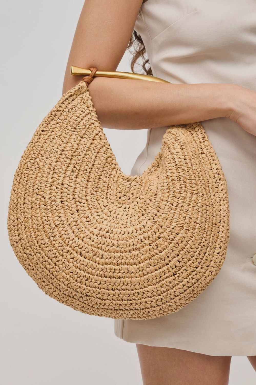 Circle Straw Crossbody Bag, Colour: Natural