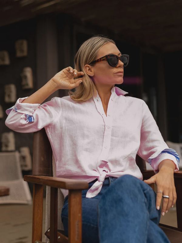 Women&#39;s Flamingo Pink Linen Shirt