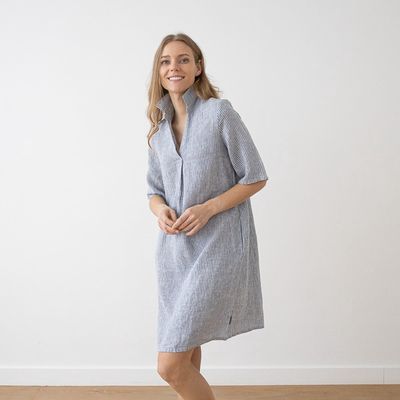 Medium Stripe Linen Dress Nicolle In Navy
