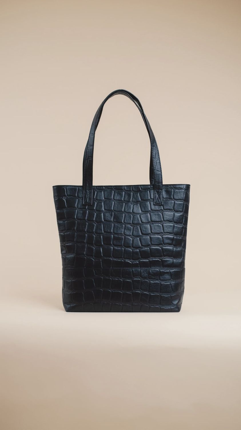 The Ellis Tote In Black Croc Embossed Leather