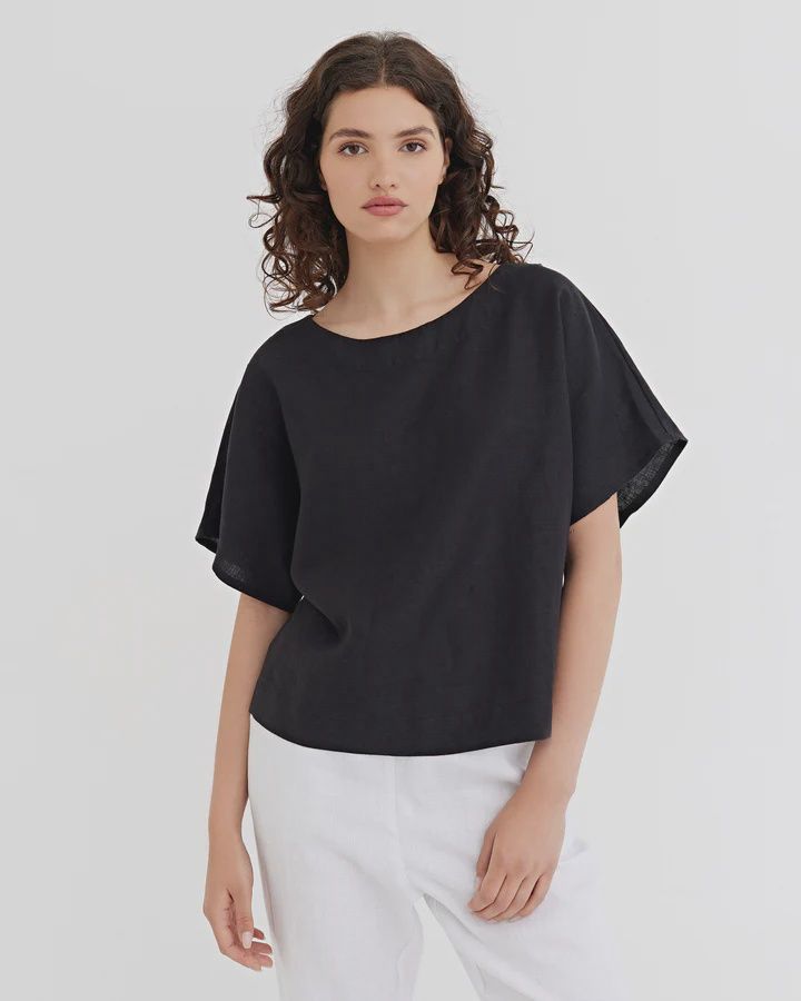 Midway Loose-Fit Linen Top In Black