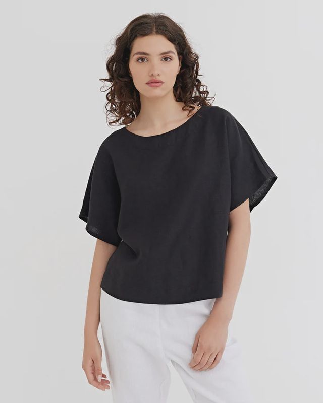 Midway Loose-Fit Linen Top In Black