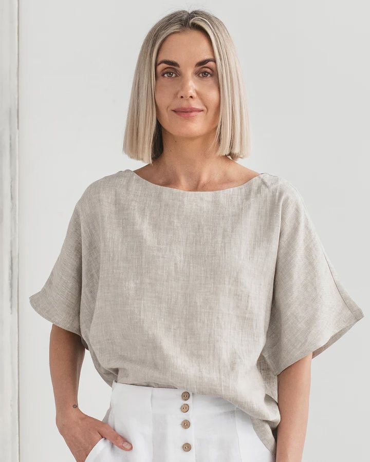 Midway Loose-Fit Linen Top In Natural Melange