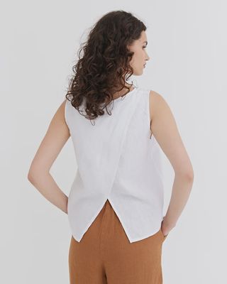 Split Back Linen Top Tonga In White