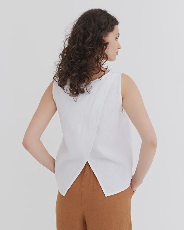 Split Back Linen Top Tonga In White