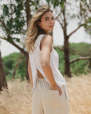 Split Back Linen Top Tonga In White