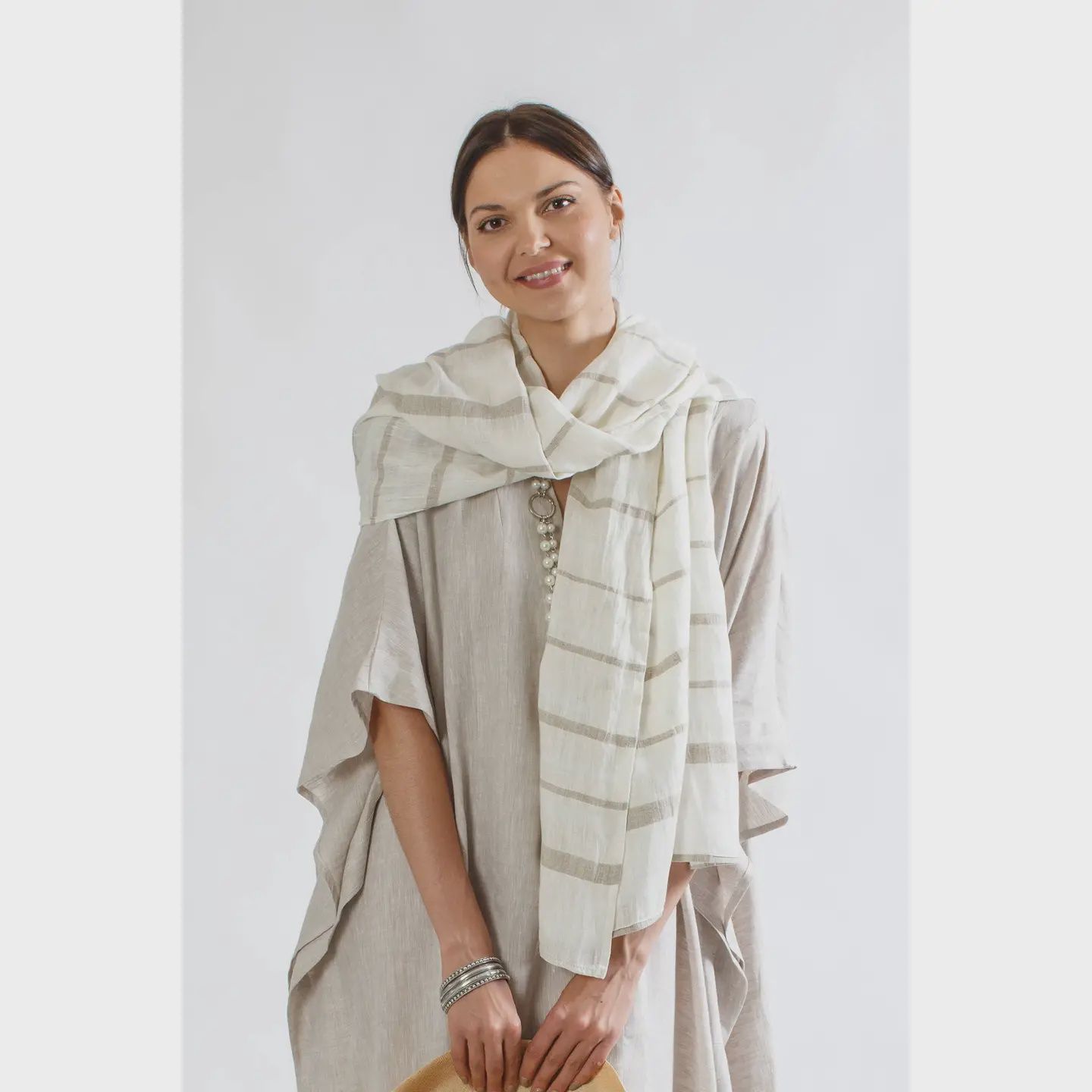 Stevie Linen Scarf In Flax Stripe