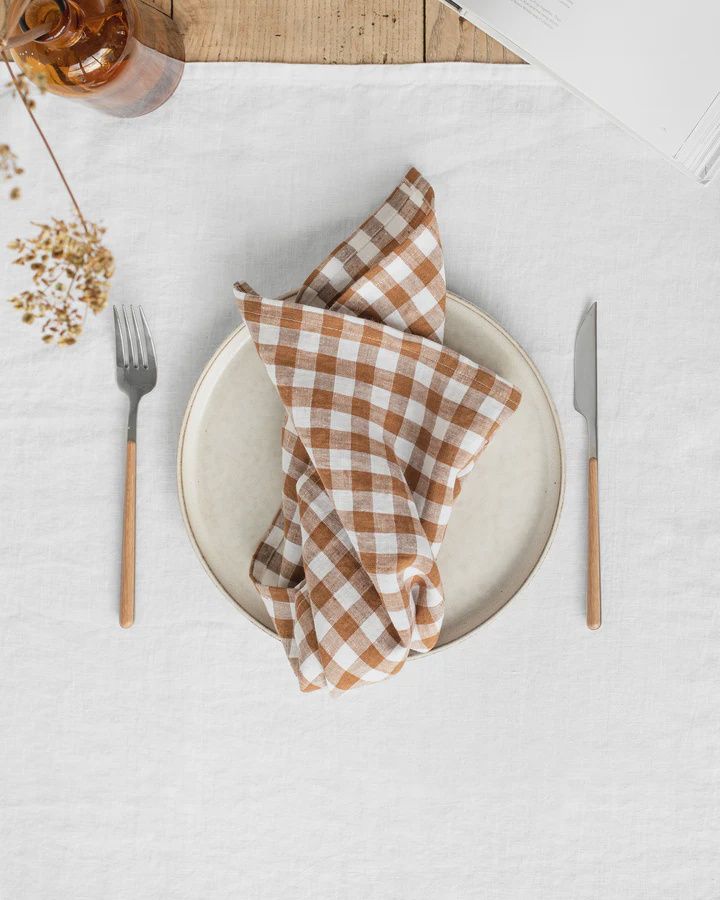 Cinnamon Gingham Linen Napkin (Set of 2)