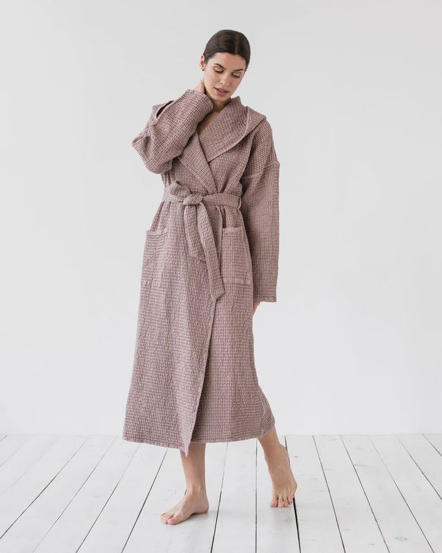 Waffle Bath Robe in Woodrose