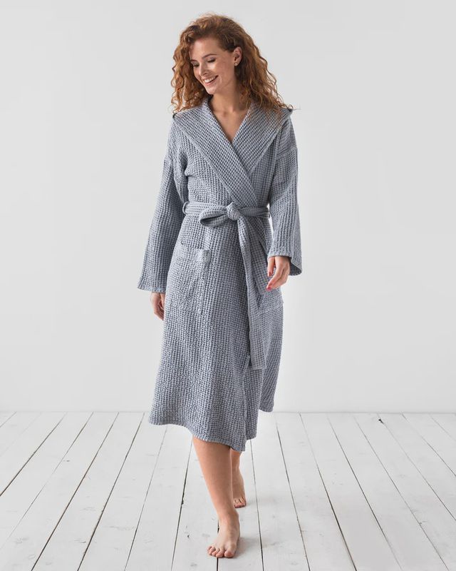 Waffle Bath Robe in Light Gray