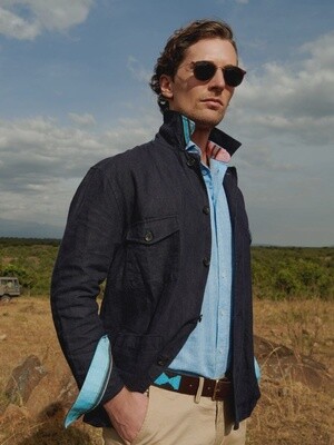 Navy Linen Shirt Jacket