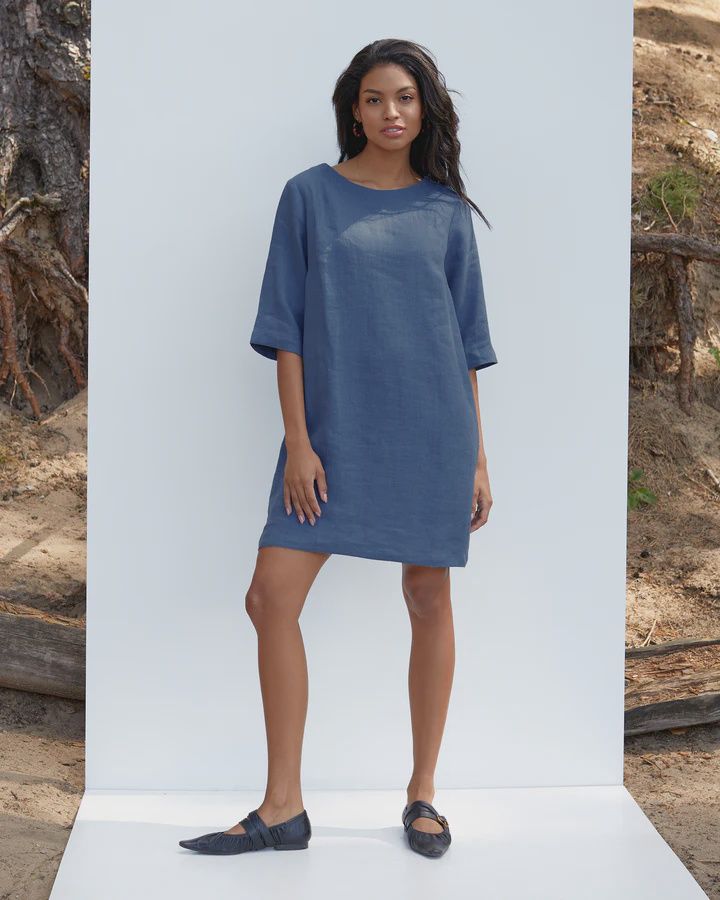 Linen Tunic Dress Lastres In Deep Navy Blue