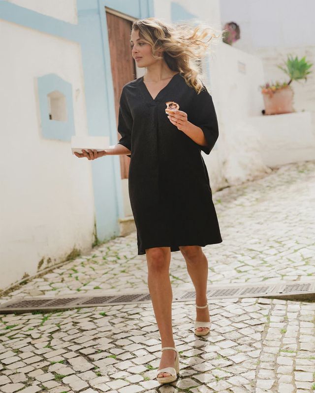 Linen Tunic Dress Waikiki In Black