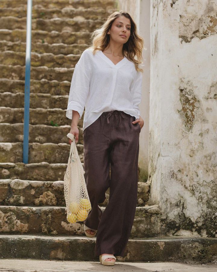 Linen Pants Curacao In Espresso Brown