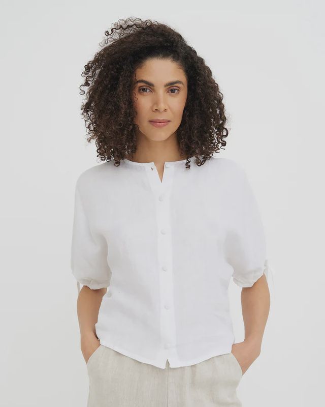 Linen Puff Sleeve Gaya In White