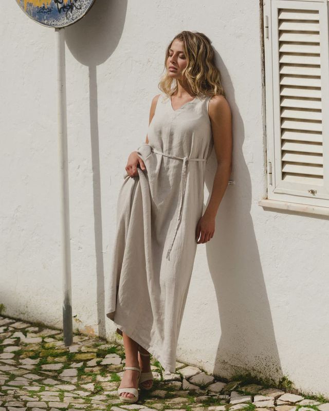 Sleeveless Linen Dress Florence In Natural Flax