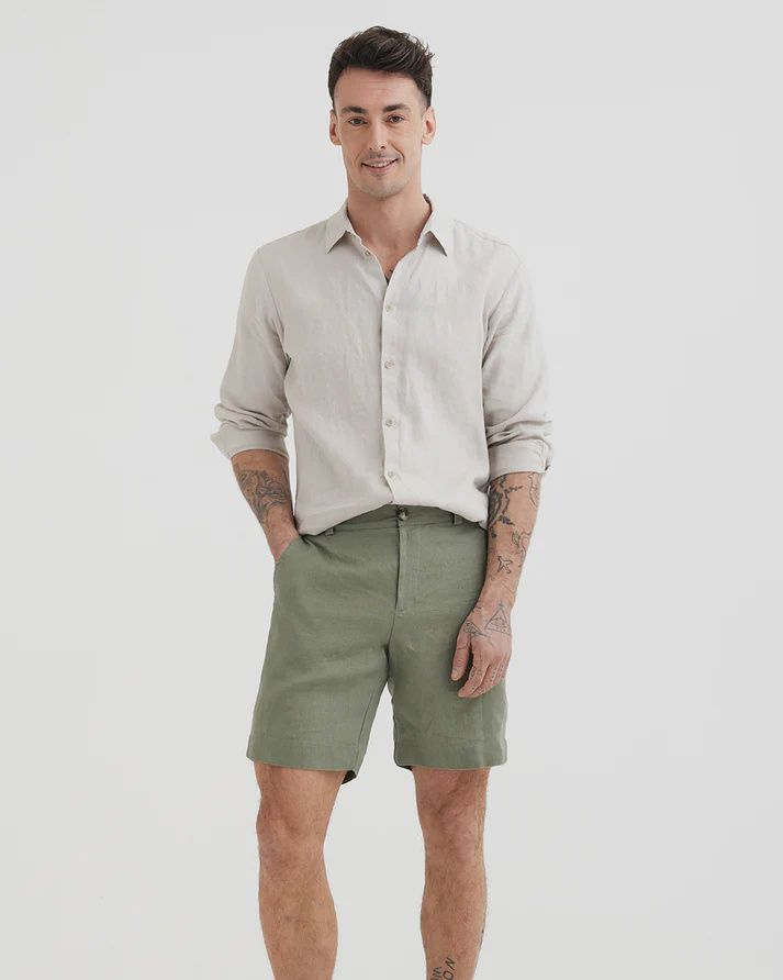 Linen Shorts Montreal in Mist green