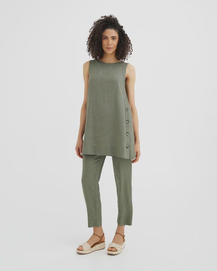 Linen Tunic Dress Montesito In Mist Green