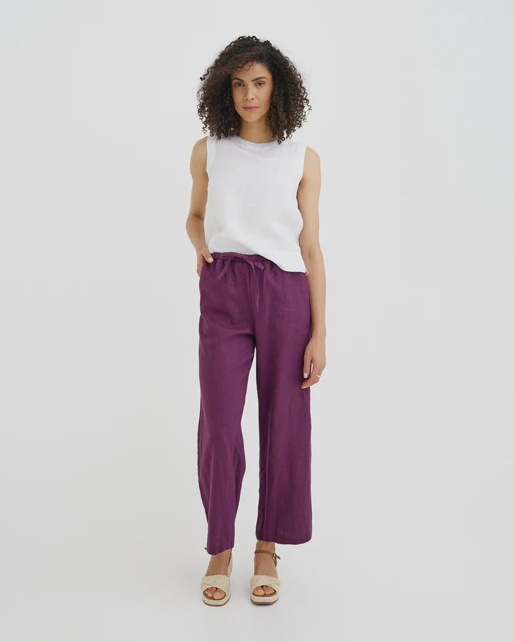 Linen Pants Curacao In Royal Purple