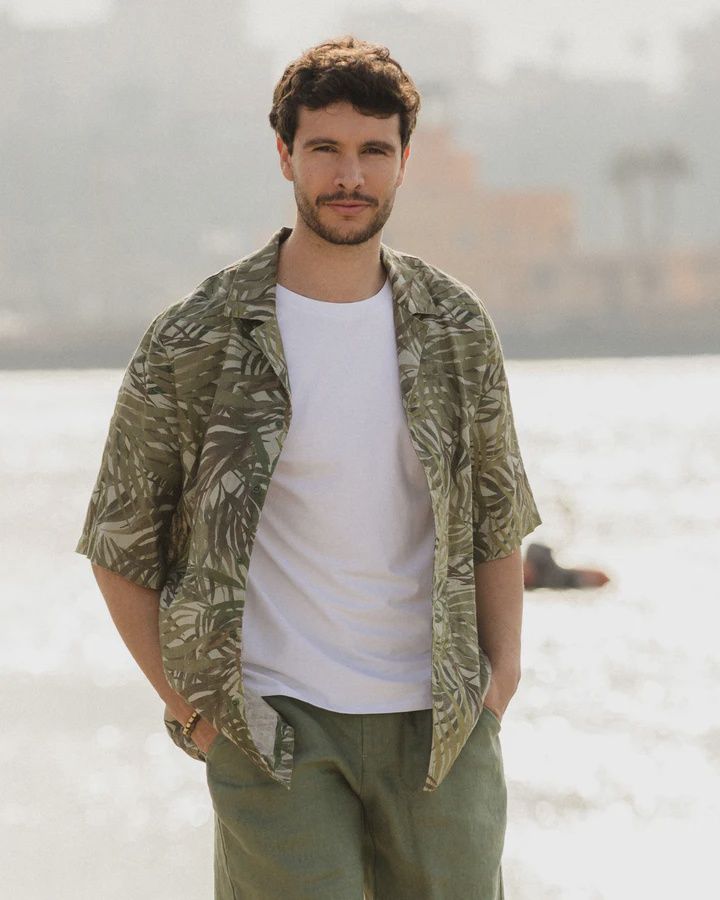 Linen Shirt Key West In Tropical Palms Print