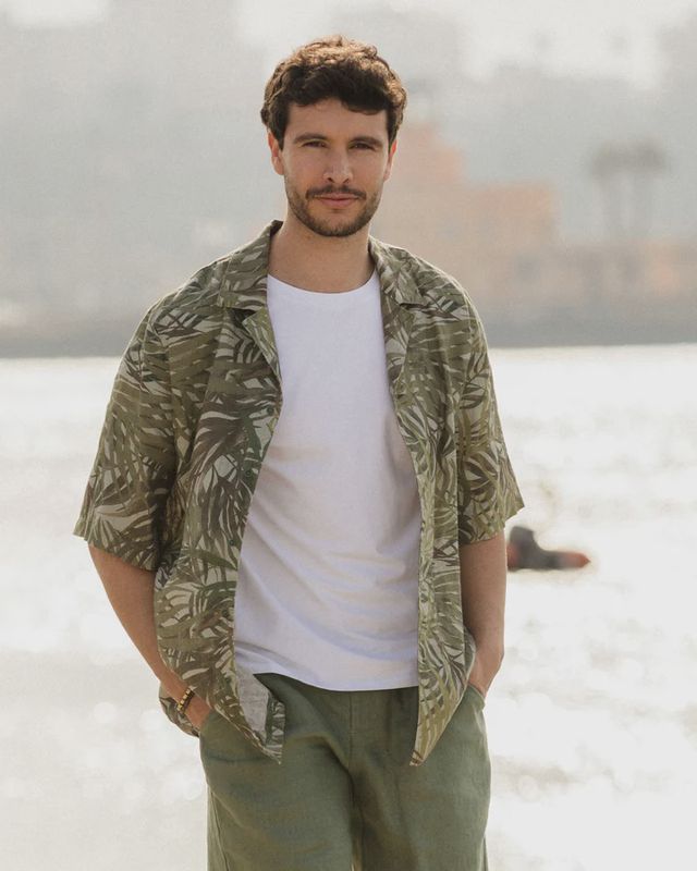 Linen Shirt Key West In Tropical Palms Print