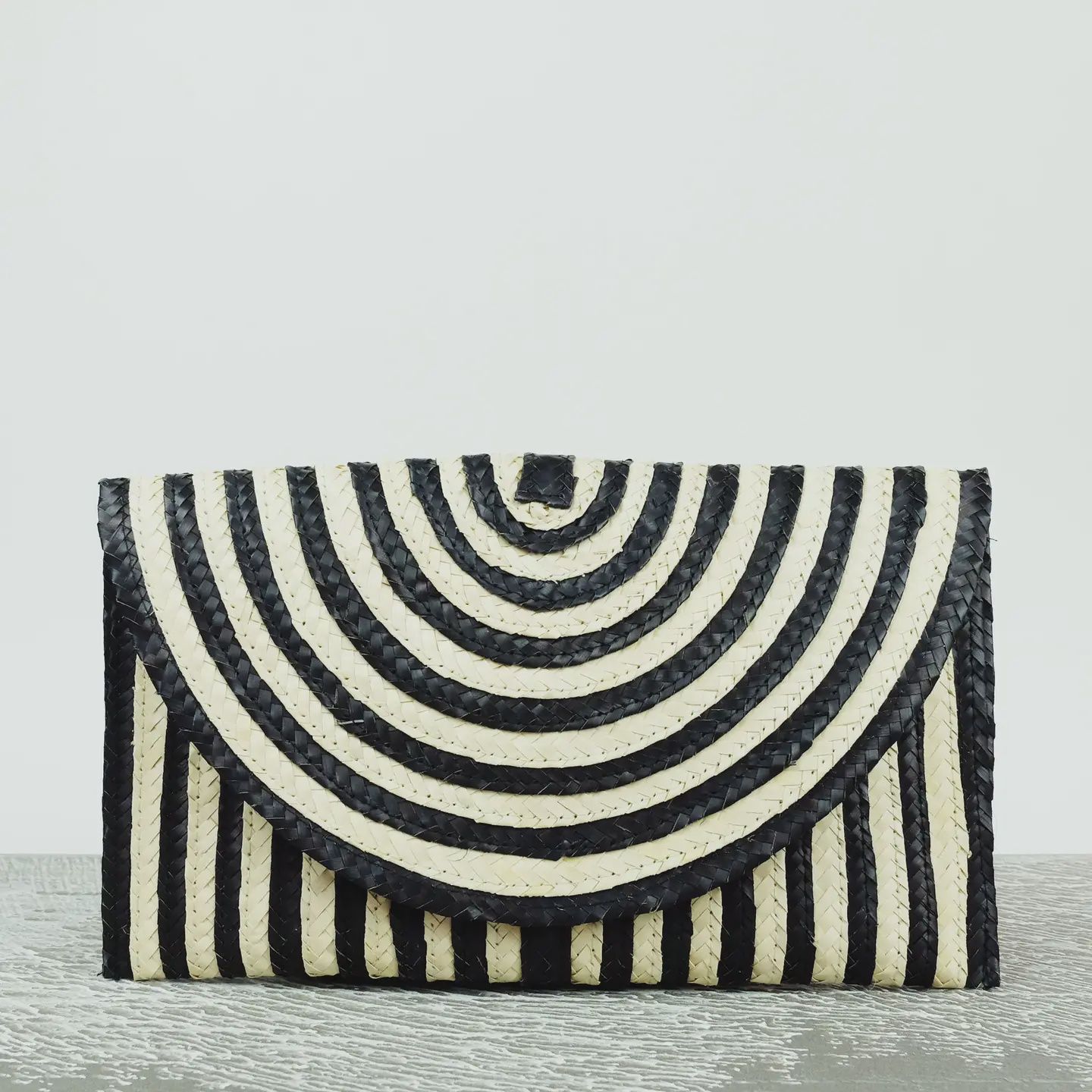 Straw Clutch In Black and White Stripe