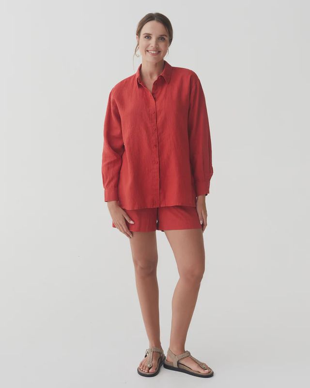 Long-Sleeve Linen Shirt Islay In Aurora Red