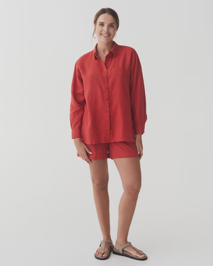 Linen Shorts Erie In Aurora Red