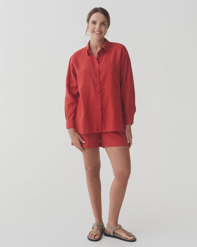Linen Shorts Erie In Aurora Red
