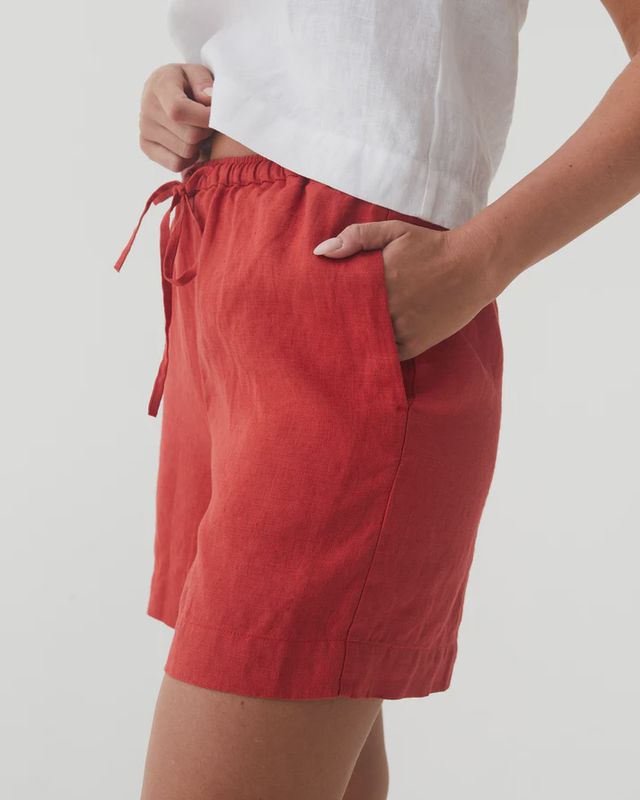 Linen Shorts Erie In Aurora Red