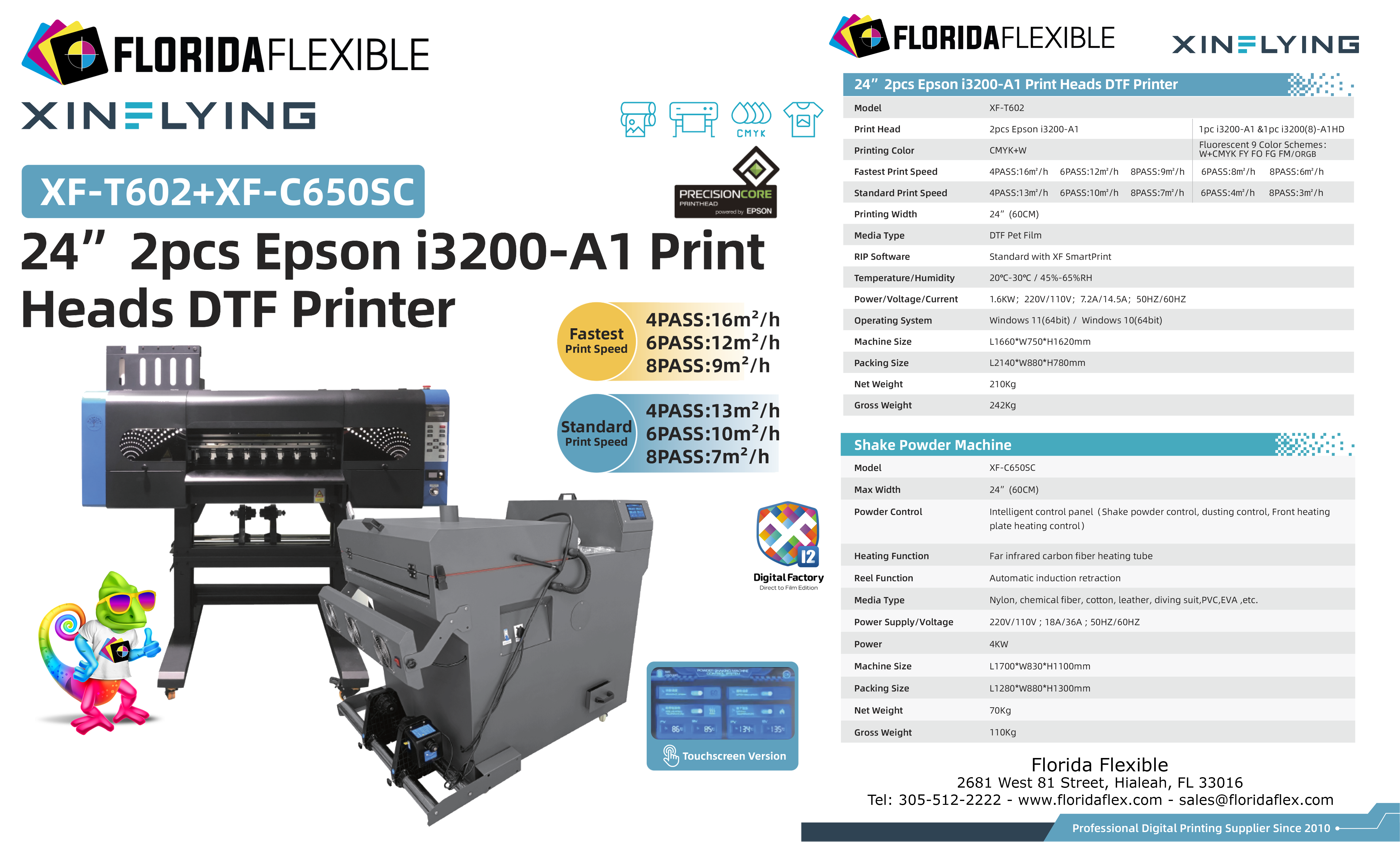 DTF XF-T602 DTF Printer with C650-SC Shaker unit