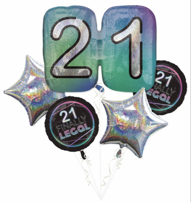 Finally 21 Balloon Bouquet 5pc | Enjoy Finally Legal 21st Party Balloon Bouquet