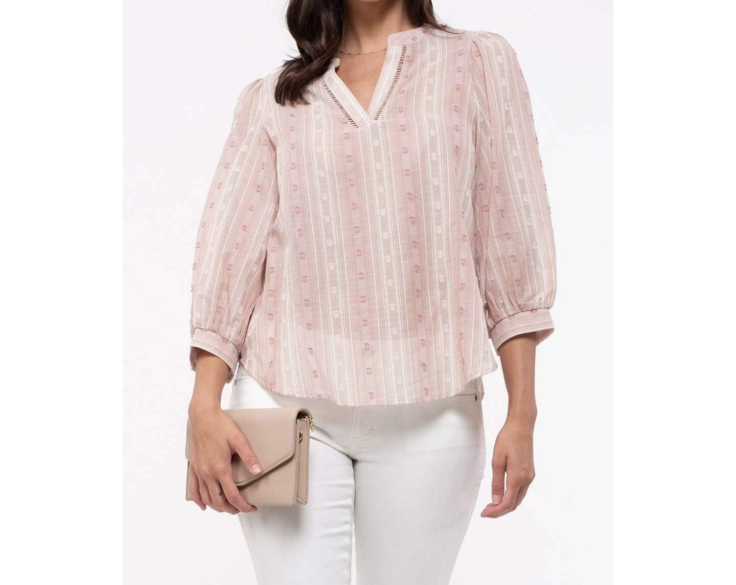 3/4 Sleeve Puff Shoulder Blouse
