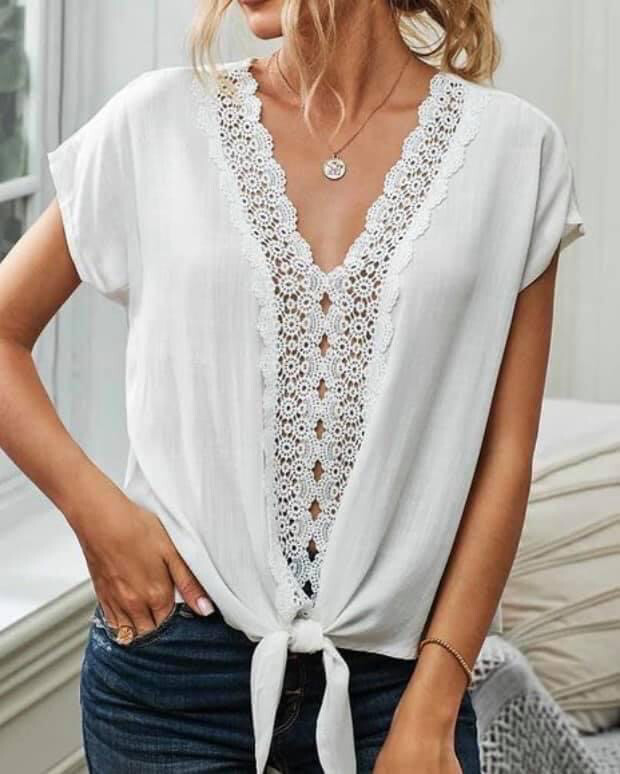 White Tie Front Top