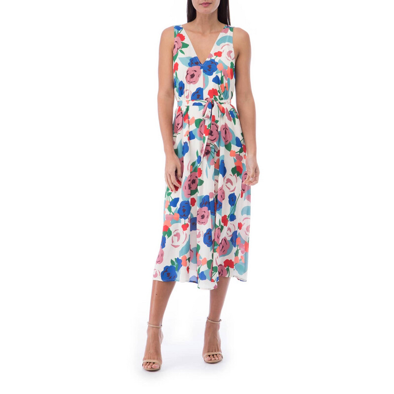 Floral Woven Dress With Tie