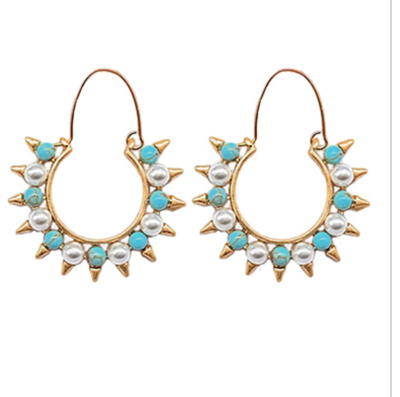 Turquoise and Pearl Hoop Earrings