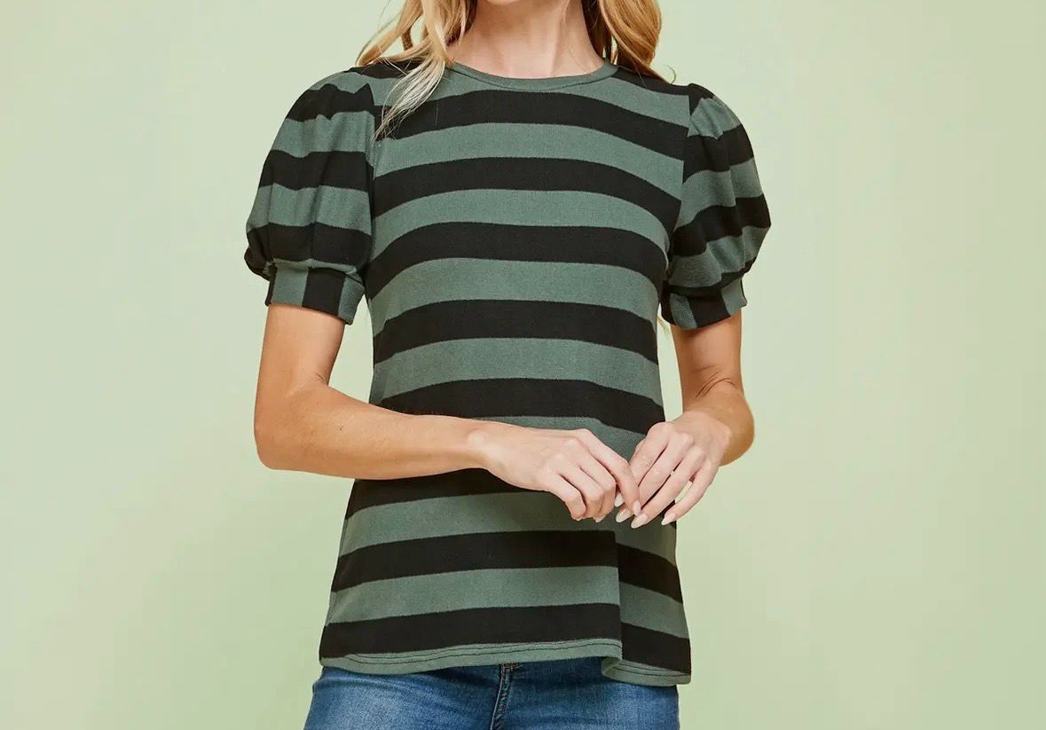 Green And Black Striped Knit Top