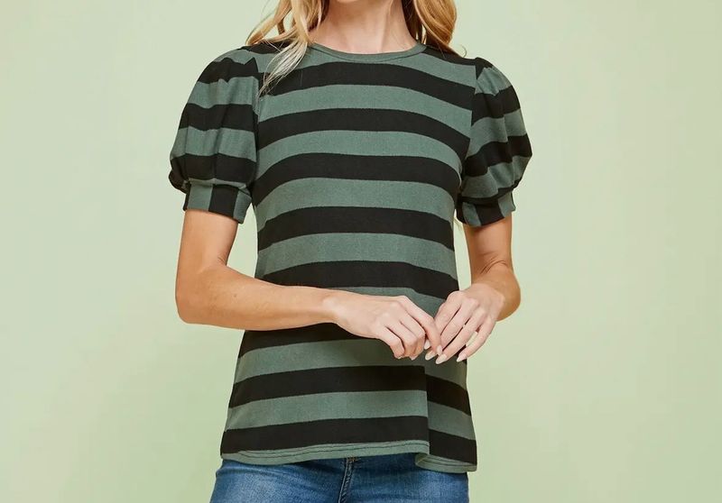 Green And Black Striped Knit Top