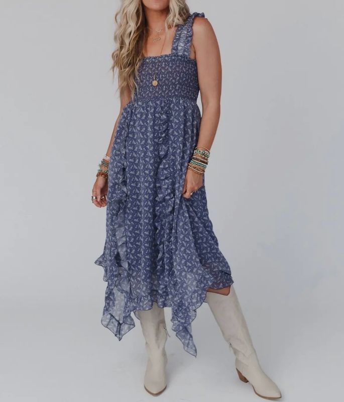 Dusty Blue Floral Dress