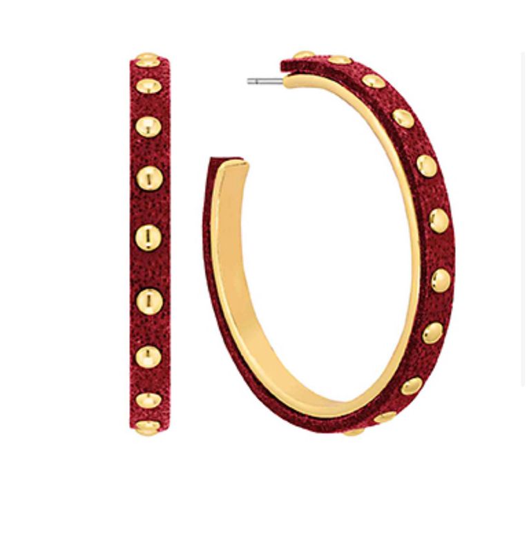 Maroon Gold Studded Hoop Earrings