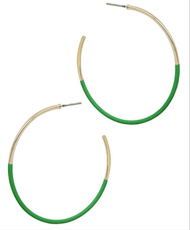 Green and Gold Hoop Earrings